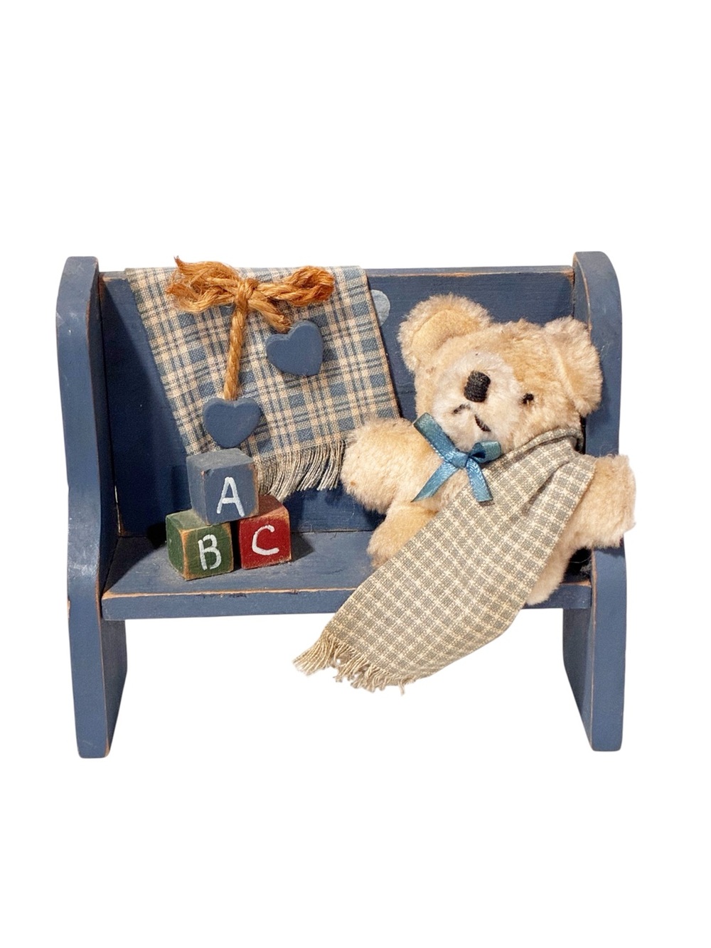 Handmade Vintage Bear Baby Blocks Bench Decor